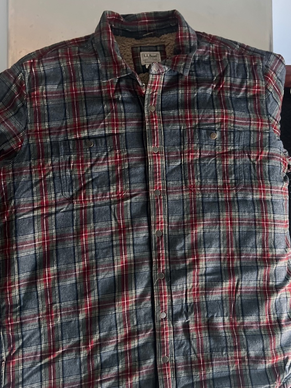 LL Bean Sherpa Lined Flannel Shirt Jacket